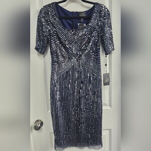 Adrianna Papell Blue Sequin Midi Dress